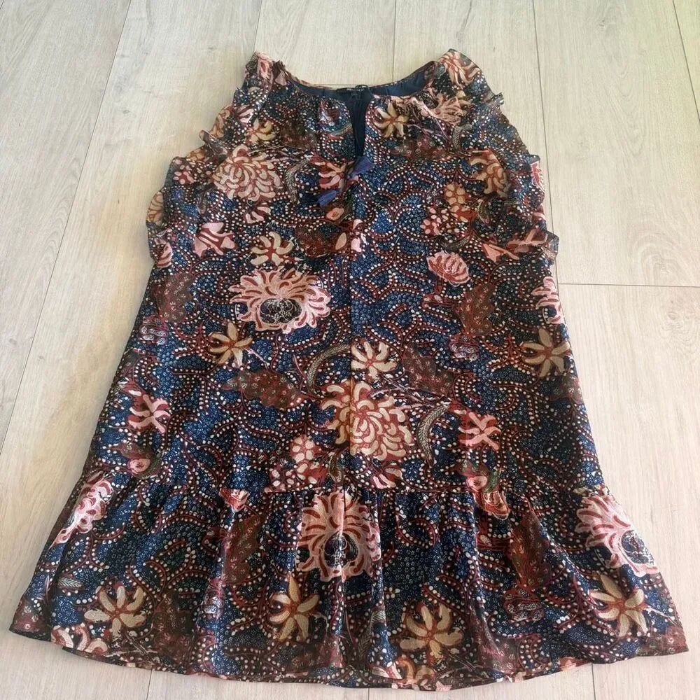 Madewell Flutter Sleeve Boho Breezy Dress - Navy / Brown Floral Size M